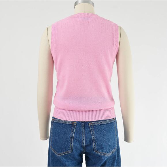 Vintage 60s Pink Two Piece Sweater Set Floral Vest Button Down Cardigan XS S - Picture 6 of 9